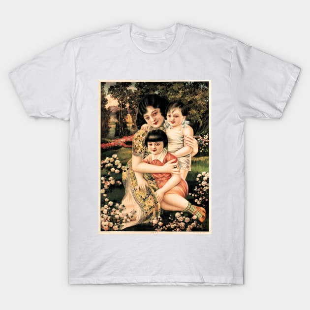Happy Family with Children Garden Picnic Retro Vintage Chinese T-Shirt by vintageposters